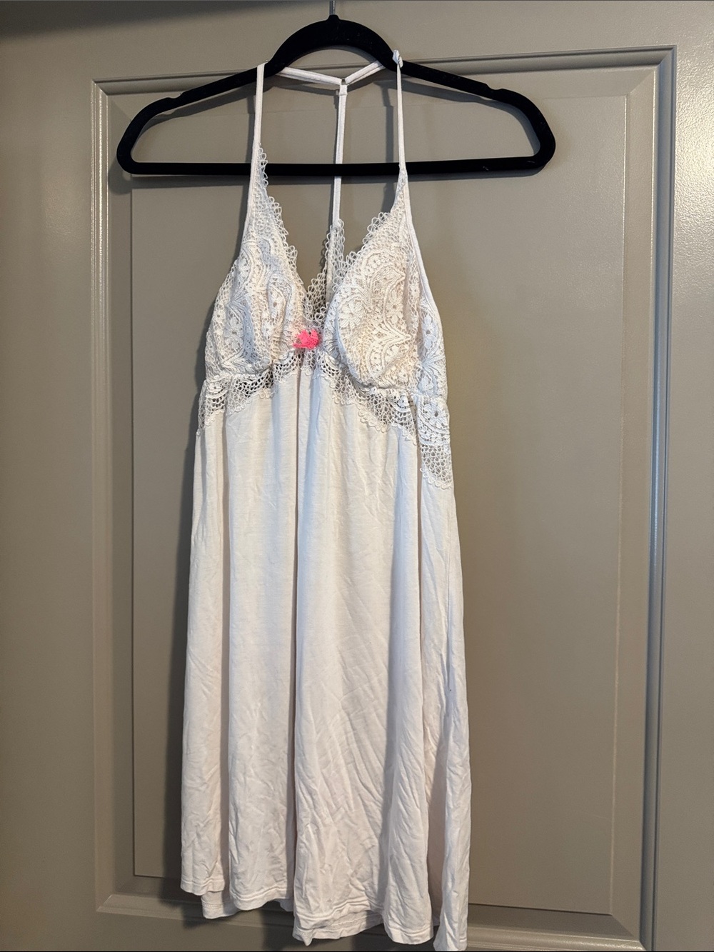 Victoria's Secret White Lace Chemise with Pink Accent
